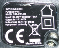 Extra image of PSU for Raspberry Pi (UK Mains plug to microUSB plug) 1200mA with in-line On/Off Switch, 5V 1.2A